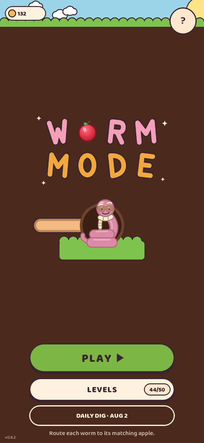 SoilBoi title screen with the worm mascot and Play, Levels, and Daily buttons