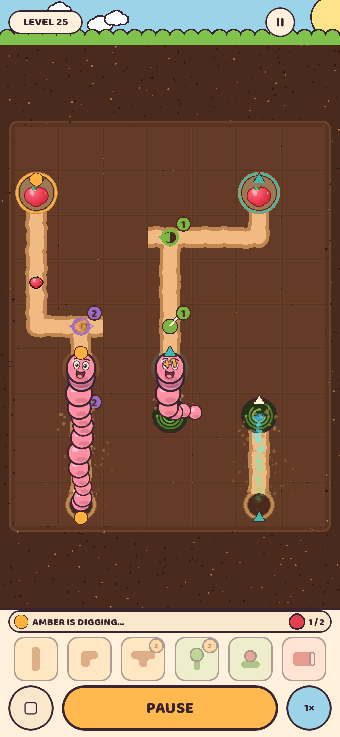Worms wriggling through finished tunnels during a simulation run